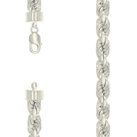 925 Sterling Silver Hollow Rope Chain Silver 230 12mm
