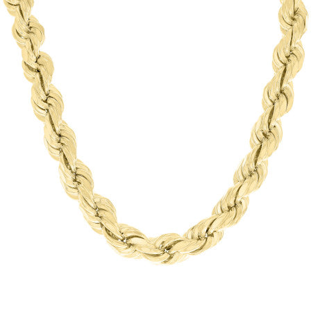 925 Sterling Silver Hollow Rope Chain Yellow 230 12mm