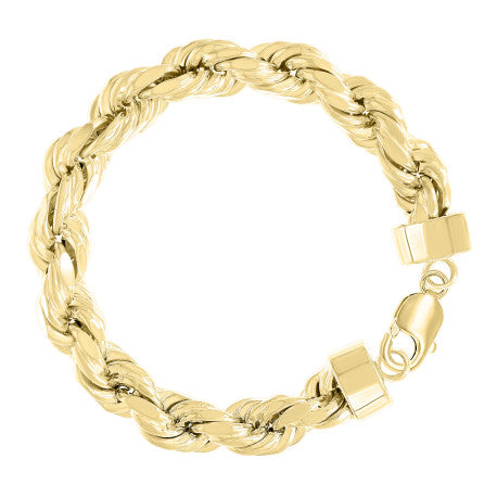 925 Sterling Silver Hollow Rope Chain Yellow 230 12mm