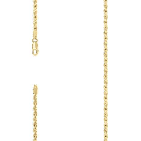 925 Sterling Silver Hollow Rope Chain Yellow 070 3.5mm