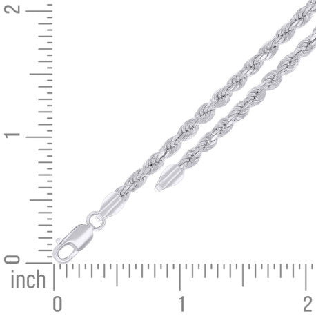 925 Sterling Silver Hollow Rope Chain Rhodium 070 3.5mm