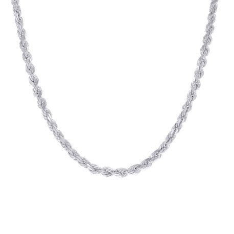 925 Sterling Silver Hollow Rope Chain Rhodium 070 3.5mm