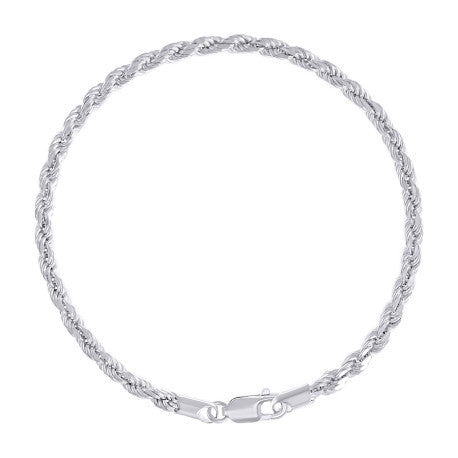 925 Sterling Silver Hollow Rope Chain Rhodium 070 3.5mm