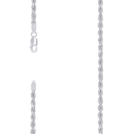 925 Sterling Silver Hollow Rope Chain Rhodium 070 3.5mm