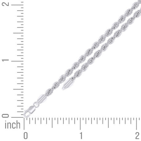 925 Sterling Silver Hollow Rope Chain Rhodium 060 3mm