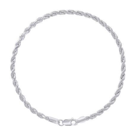 925 Sterling Silver Hollow Rope Chain Rhodium 060 3mm