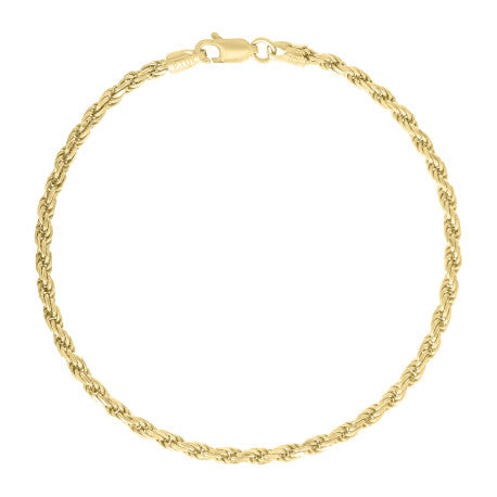 925 Sterling Silver Hollow Rope Chain Yellow 060 3mm