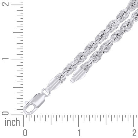 925 Sterling Silver Hollow Rope Chain Rhodium 095 4.8mm