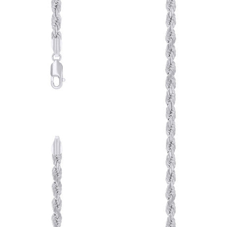 925 Sterling Silver Hollow Rope Chain Rhodium 095 4.8mm