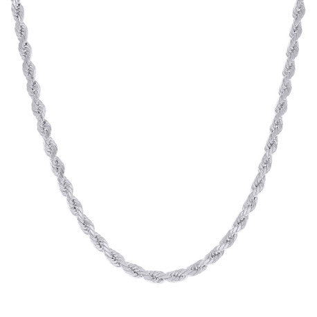 925 Sterling Silver Hollow Rope Chain Rhodium 080 4mm