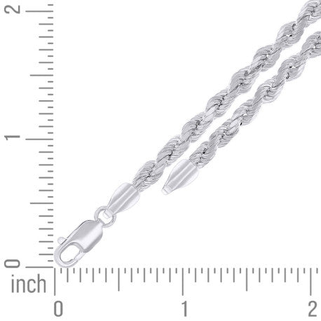 925 Sterling Silver Hollow Rope Chain Rhodium 080 4mm