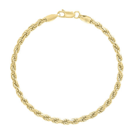 925 Sterling Silver Hollow Rope Chain Yellow 080 4mm