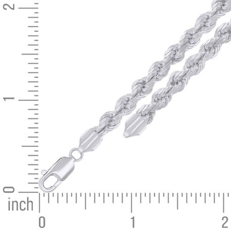 925 Sterling Silver Hollow Rope Chain Rhodium 120 5.3mm
