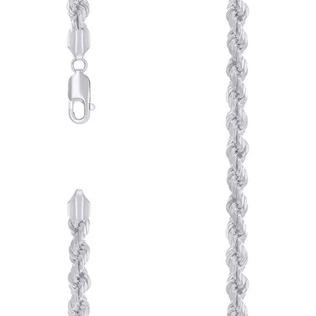 925 Sterling Silver Hollow Rope Chain Rhodium 120 5.3mm