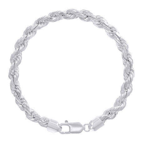 925 Sterling Silver Hollow Rope Chain Rhodium 120 5.3mm