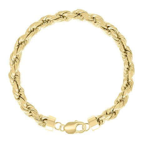 925 Sterling Silver Hollow Rope Chain Yellow 150 7.5mm