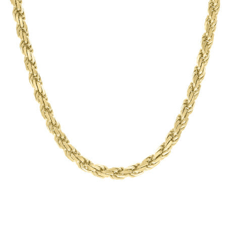 925 Sterling Silver Hollow Rope Chain Yellow 150 7.5mm