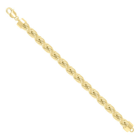 925 Sterling Silver Hollow Rope Chain Yellow 150 7.5mm