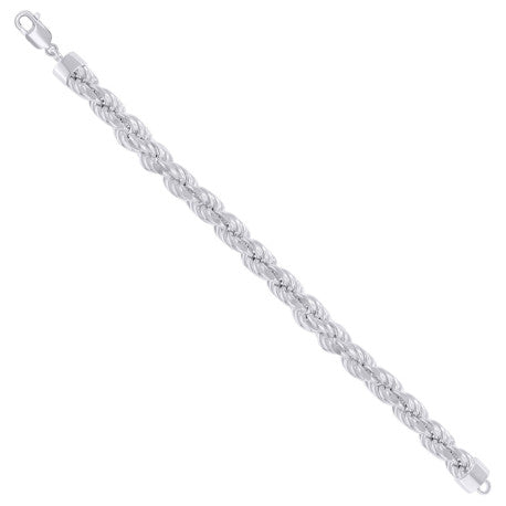 925 Sterling Silver Hollow Rope Chain Rhodium 170 8.2mm
