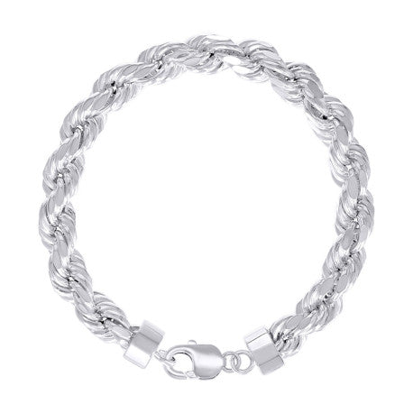 925 Sterling Silver Hollow Rope Chain Rhodium 170 8.2mm