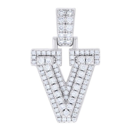 925 Silver Initial Letter "V" Pendant Moissanite C