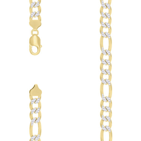 925 Sterling Silver Pave Super Flat Figaro Chain Two Tone 300 10mm