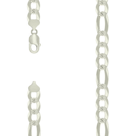 925 Sterling Silver Pave Super Flat Figaro Chain Silver 300 11.5mm