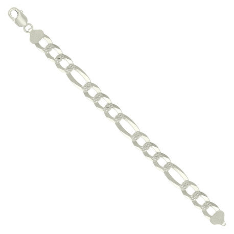 925 Sterling Silver Pave Super Flat Figaro Chain Silver 300 11.5mm