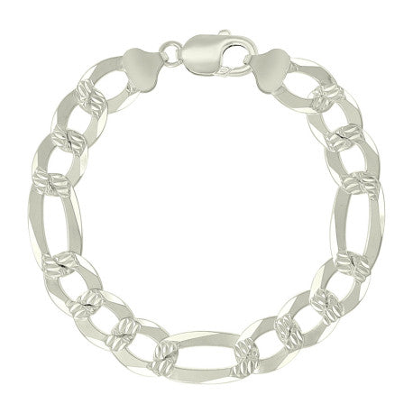 925 Sterling Silver Pave Super Flat Figaro Chain Silver 300 11.5mm