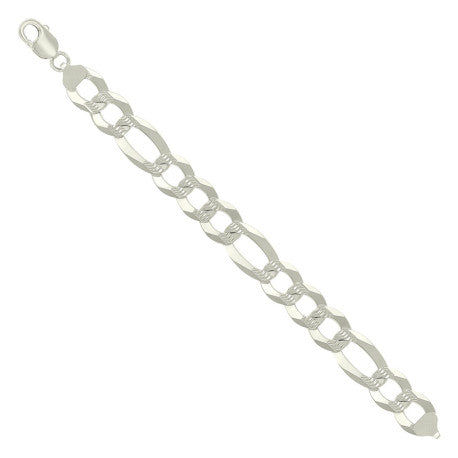 925 Sterling Silver Pave Super Flat Figaro Chain Silver 350 14mm
