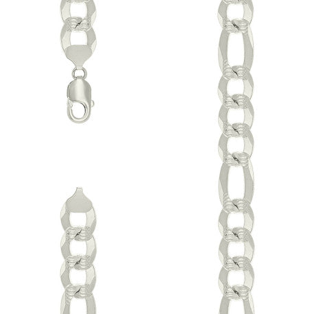 925 Sterling Silver Pave Super Flat Figaro Chain Silver 350 14mm