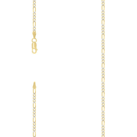 925 Sterling Silver Pave Super Flat Figaro Chain Two Tone 080 2.6mm