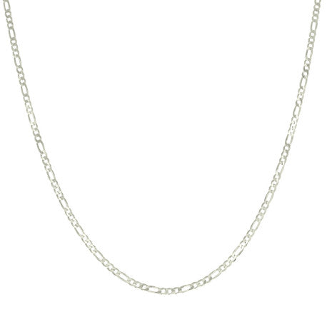 925 Sterling Silver Pave Super Flat Figaro Chain Silver 080 2.6mm