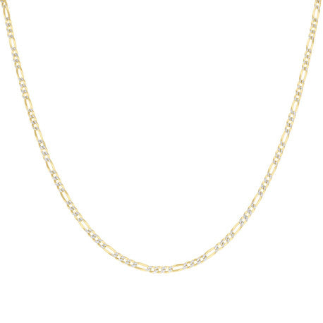 925 Sterling Silver Pave Super Flat Figaro Chain Two Tone 080 2.6mm