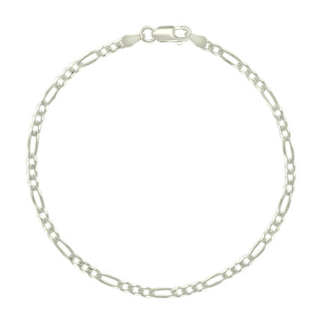 925 Sterling Silver Pave Super Flat Figaro Chain Silver 080 2.6mm
