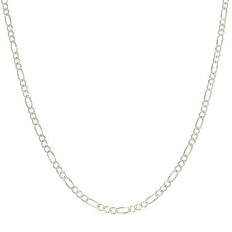 925 Sterling Silver Pave Super Flat Figaro Chain Silver 100 3.6mm