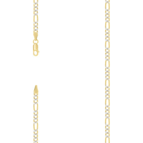 925 Sterling Silver Pave Super Flat Figaro Chain Two Tone 100 3.6mm