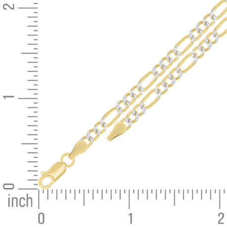 925 Sterling Silver Pave Super Flat Figaro Chain Two Tone 100 3.6mm