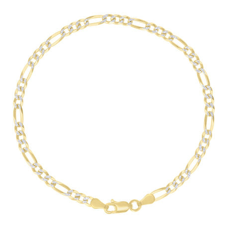 925 Sterling Silver Pave Super Flat Figaro Chain Two Tone 100 3.6mm
