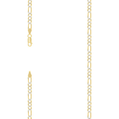 925 Sterling Silver Pave Super Flat Figaro Chain Two Tone 120 4.0mm