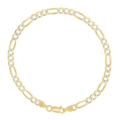 925 Sterling Silver Pave Super Flat Figaro Chain Two Tone 120 4.0mm