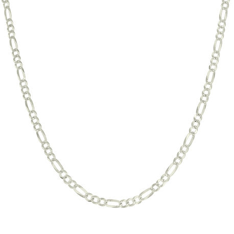 925 Sterling Silver Pave Super Flat Figaro Chain Silver 120 4.5mm