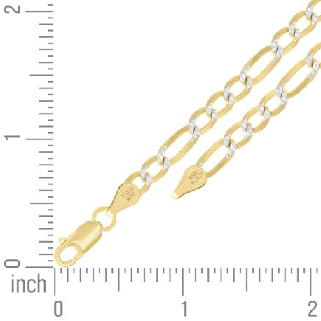 925 Sterling Silver Pave Super Flat Figaro Chain Two Tone 150 4.7mm