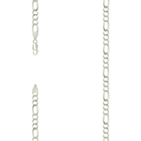 925 Sterling Silver Pave Super Flat Figaro Chain Silver 150 5.7mm