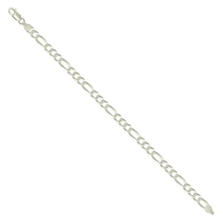 925 Sterling Silver Pave Super Flat Figaro Chain Silver 150 5.7mm