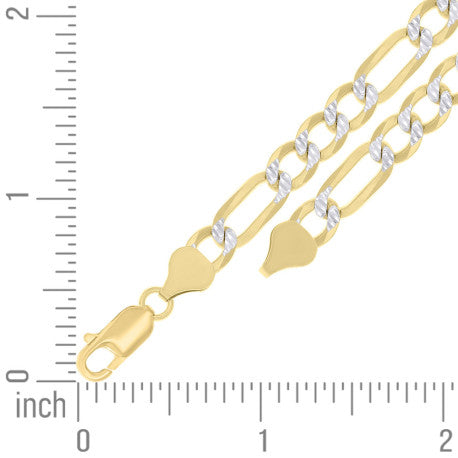 925 Sterling Silver Pave Super Flat Figaro Chain Two Tone 180 6.7mm
