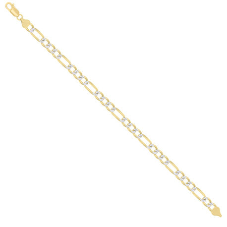 925 Sterling Silver Pave Super Flat Figaro Chain Two Tone 180 6.7mm