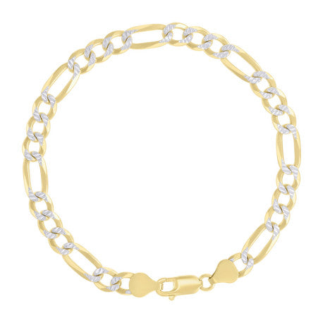 925 Sterling Silver Pave Super Flat Figaro Chain Two Tone 180 6.7mm