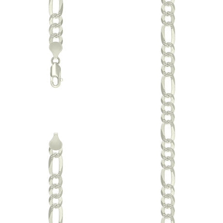 925 Sterling Silver Pave Super Flat Figaro Chain Silver 180 7.7mm