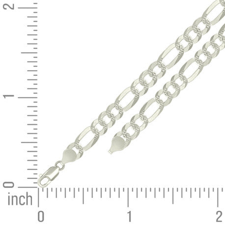 925 Sterling Silver Pave Super Flat Figaro Chain Silver 180 7.7mm